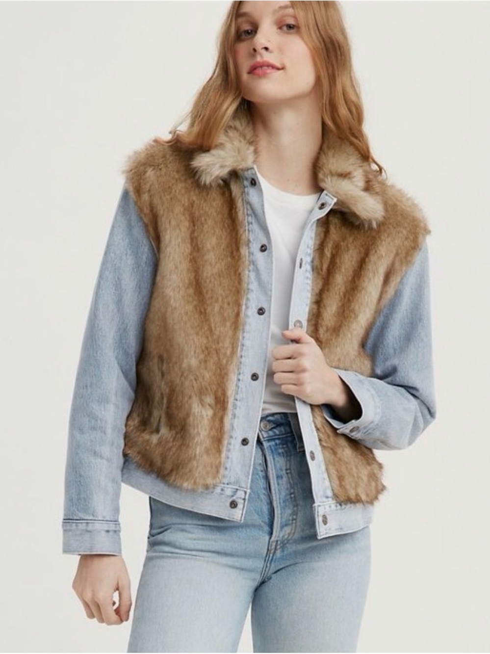 Levi's Light Blue Denim Jacket with Brown Faux Fur Front